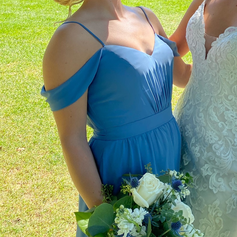 Blue Off The Shoulder Bridesmaid/ Prom Dress
